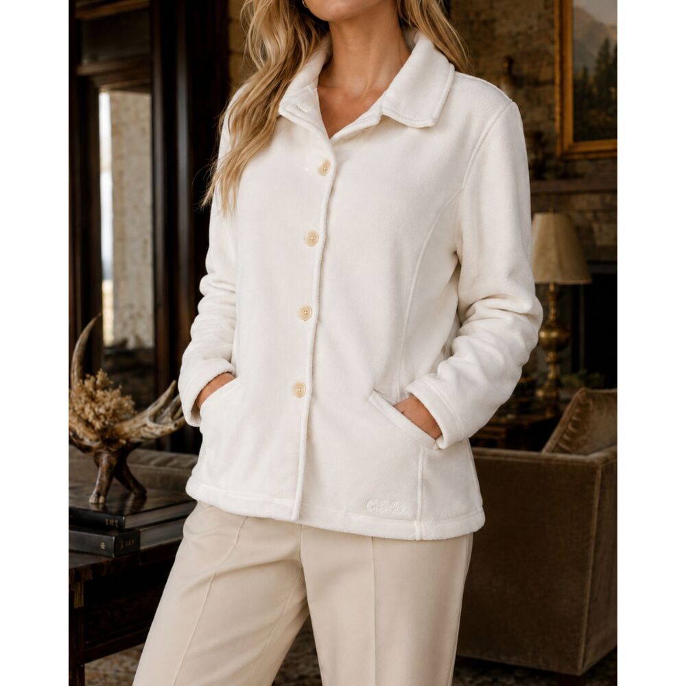 Cabela's Polartec Cream Button Up Fleece Jacket Womens Size XL Reg L19CT060